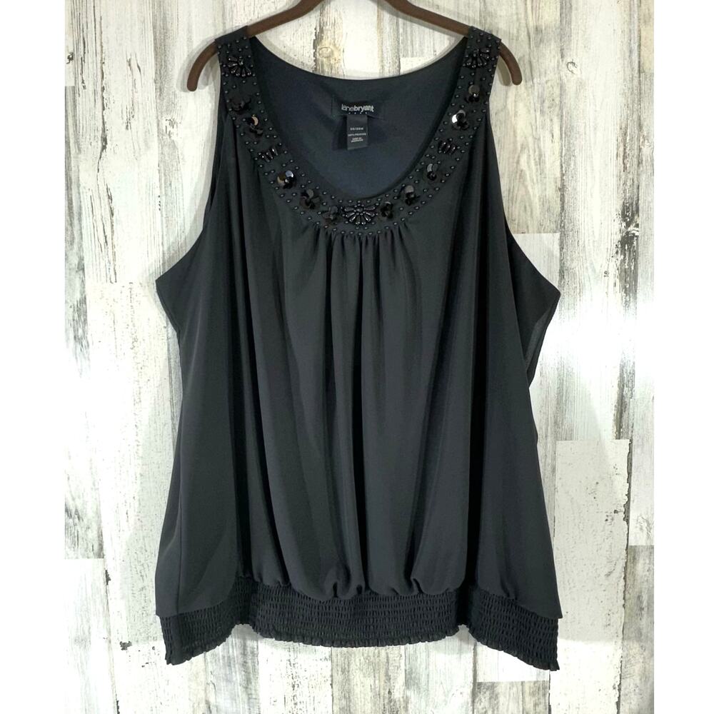Lane Bryant Outlet‎ Sleeveless Blouse Size 26/28W Beaded Neckline Smocked Waist